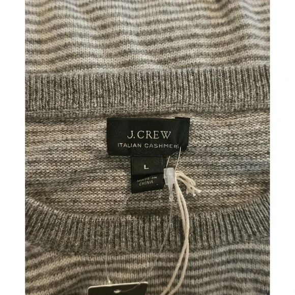 J.Crew Men's 100% Italian Cashmere Crewneck Sweater Size Large Gray White - Picture 4 of 6